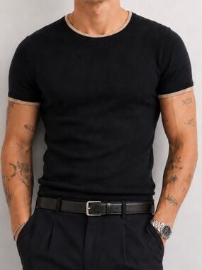 Eighth Avenue New York Shirt Large Black Contrast Trim Knit